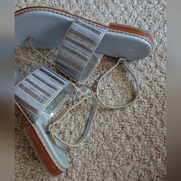 Donald J. Pliner Lacysp gray with metallic silver streaks leather sandals size 9 - Picture 4 of 11